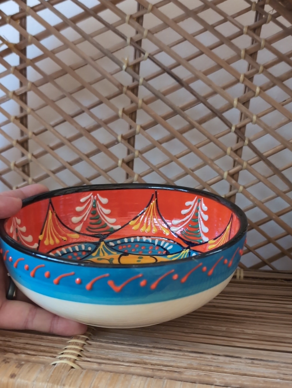 El Poyeton Hand-Painted Ceramic Decorative Bowl - Cream & Blue Multicolor - Picture 6 of 12